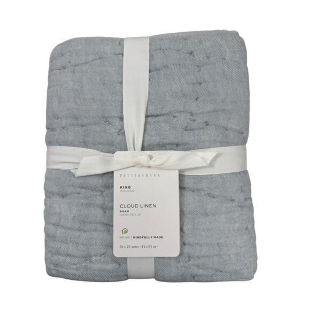 Pottery Barn Cloud Linen Cotton Quilted King Size Sham Chambray NEW WITH TAGS